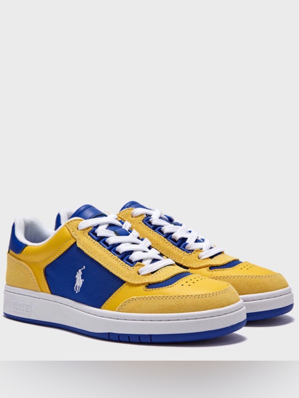 NEW Polo Ralph Lauren Men's Court Sport Sneakers Leather Suede Yellow/Blue 11.5